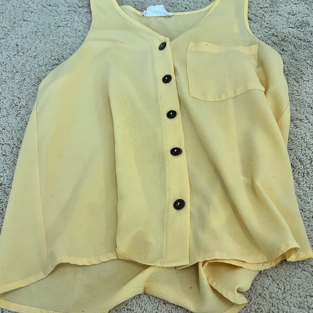 Yellow Sleeveless Button-Up Blouse